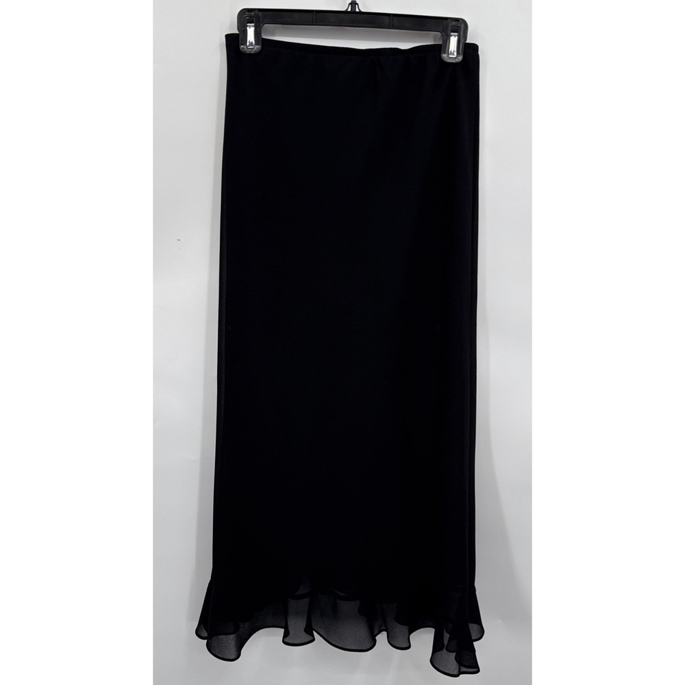 VINTAGE Y2k Black Ruffle A-Line Pull On Maxi Skirt Sz S By Metaphor Formal
